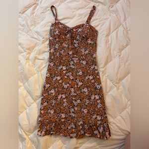 Cute Orange Floral Mini Dress